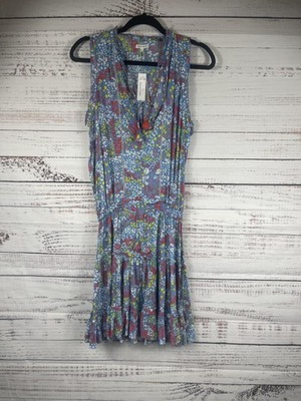 Poupette St Barth Dress Womens Small Blue Floral Tassel Ruffle Sundress Boho